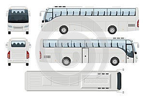 Realistic travel bus vector illustration side, front, back, top view