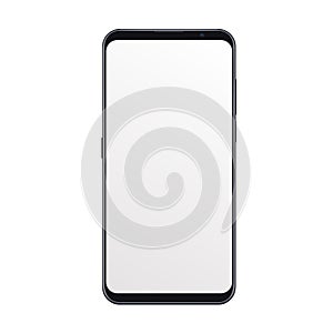 Realistic trendy smartphone mockup with blank black screen isolated on white background. For any user interface test or