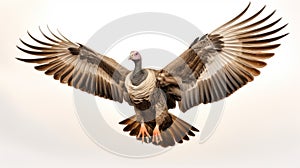 Realistic Turkey In Flight Photo With White Background