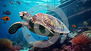 Realistic Turtle Swimming Undersea: Junglepunk Uhd Image With Lifelike Renderings