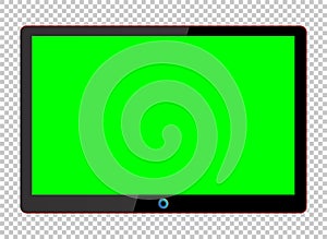 Realistic TV LCD screen mockup. Panel with green screen isolated on transparent background. Vector illustration