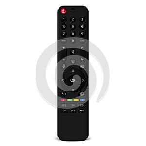 Realistic TV remote control isolated on white background