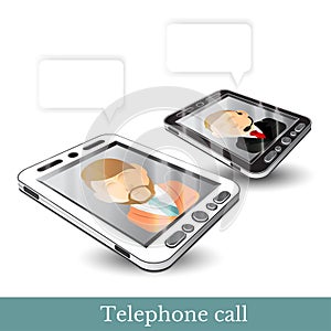 Realistic two Smartphone phone gadget black and white with contacting man photo