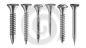 Realistic Types Of Iron Screw And Nail Set Vector photo