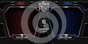 Realistic Ultimate fight sports 3d poster with modern metallic logo