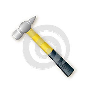 Realistic universal hammer with fiberglass handle. Vector industrial workers tool. Equipment for repair, contract and