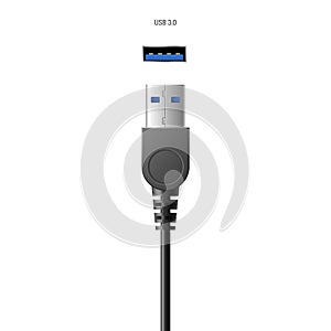 Realistic usb 3.0 connector plug port for wired connection. Computer cable for smartphone charger