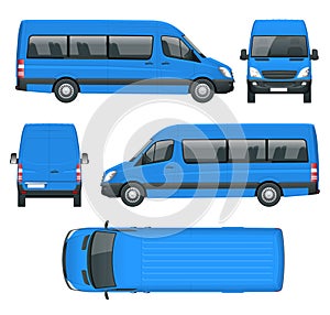 Realistic Van template in outline. Isolated passenger mini bus for corporate identity and advertising.