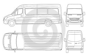 Realistic Van template in outline. Isolated passenger mini bus for corporate identity and advertising.