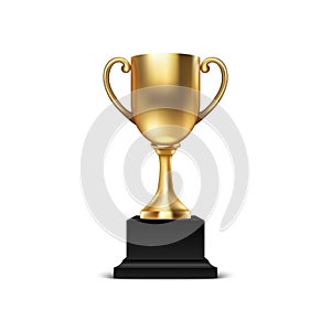 Realistic Vector 3d Blank Golden Champion Cup Icon Closeup Isolated on White Background. Design Template of Championship