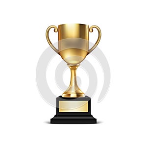 Realistic Vector 3d Blank Golden Champion Cup Icon Closeup Isolated on White Background. Design Template of Championship