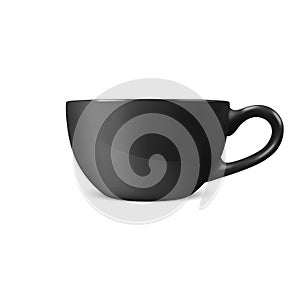 Realistic Vector 3d Glossy Blank Black Coffee Tea Cup, Mug Icon Closeup Isolated on White Background. Design Template of