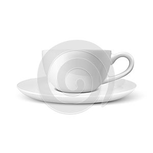 Realistic Vector 3d Glossy Blank White Coffee Tea Cup, Mug Icon Closeup Isolated on White Background. Design Template of