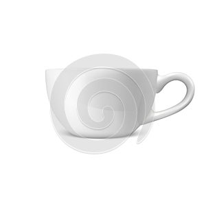 Realistic Vector 3d Glossy Blank White Coffee Tea Cup, Mug Icon Closeup Isolated on White Background. Design Template of