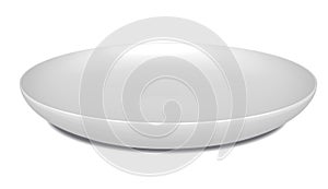 Realistic vector 3d illustration of white empty ceramic plate, template for your design. Front view, closeup isolated on white