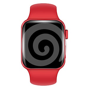 Realistic vector Apple Watch in red on an isolated background. Clock mockup for your design. Stock illustration EPS 10