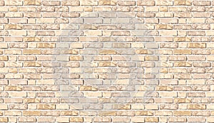 Realistic vector beige brick wall pattern horizontal background. Flat old brown wall texture. Yellow textured brickwork