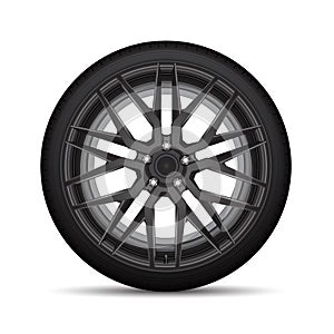 Realistic vector black alloy car wheel tire style sport on white background