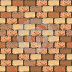 Realistic Vector brick wall seamless pattern. Flat red, orange and yellow wall texture. Simple grunge stone, textured