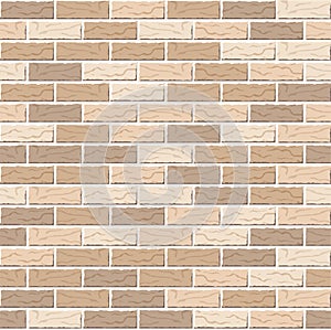 Realistic Vector brick wall seamless pattern. Flat wall texture. Light yellow textured brick background for print, paper