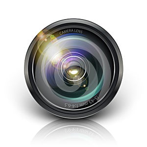 Realistic vector camera lens icon. Isolated on white background