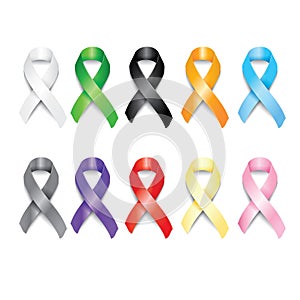 Realistic vector of cancer with different colors. Blue, yellow, red, pink, white, orange, green