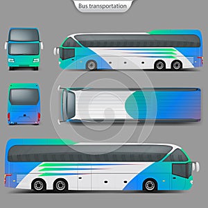 Vector realistic coach bus mockup back, top view