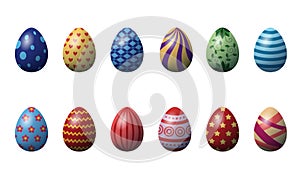 Realistic vector color Easter eggs set with different patterns