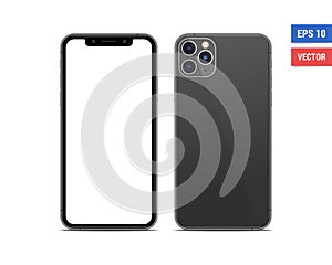 Realistic vector flat mock-up Apple iPhone 11 Pro Max with blank screen isolated on white background. Scale image any resolution photo