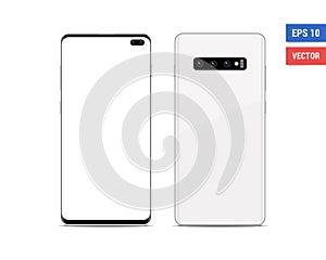 Realistic vector flat mock-up Samsung Galaxy S10+ with blank screen isolated on white background. Scale image any resolution