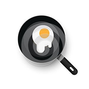 A realistic vector frying pan. Scrambled eggs spread out