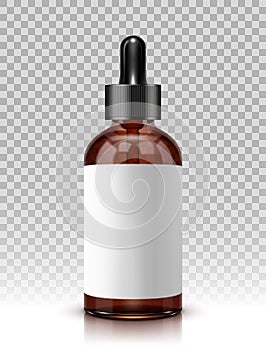 Realistic vector glass bottle with dropper for cosmetics and medicines