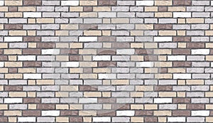 Realistic vector grey beige brick wall pattern horizontal background. Flat old brown wall texture. Colorful textured