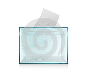 realistic vector icon. Ballot box made of glass. Election concept. Isolated on white background.