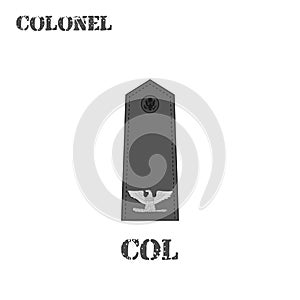 Realistic vector icon of the chevron of the Colonel of the US Army. Description and abbreviated name