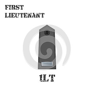 Realistic vector icon of the chevron of the First lieutenant of the US Army. Description and abbreviated name photo