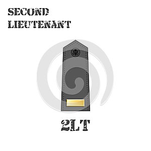 Realistic vector icon of the chevron of the Second lieutenant of the US Army. Description and abbreviated name photo