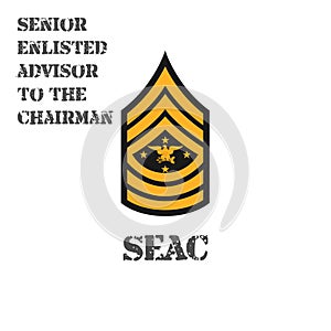 Realistic vector icon of the chevron senior enlisted advisor to the chairman of the US Army. Description and abbreviated photo