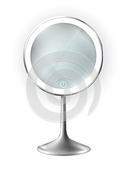 Realistic vector icon. Fashion table beauty make up mirror with reflective light glowing