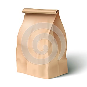 Realistic vector icon illustration of paper lunch bag. Isolated on white background