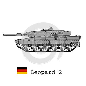 Realistic vector icon of the main battle tank of the Bundeswehr Leopard 2. Side view