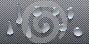 Realistic vector icon set. Water drops. Rain drops on transparent background