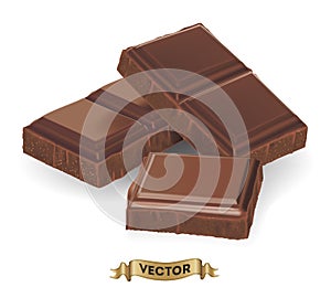 Realistic vector illustration of broken chocolate bar