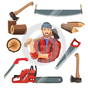 Realistic vector illustration of carpentry items for sawing wood