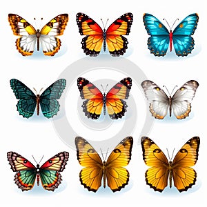 Realistic Vector Illustration Of Different Butterflies On Transparent Background