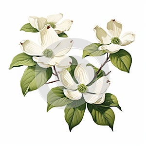 Realistic Vector Illustration Of Dogwood Flowers With Leaves