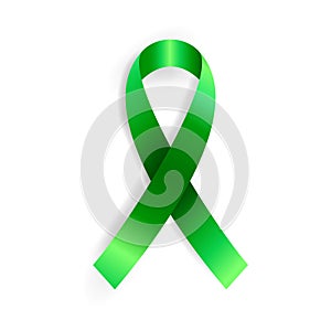 Realistic vector illustration of green ribbon awareness symbol. Organ donation, liver cancer, mental health and other