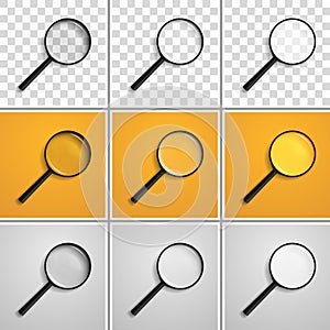 Realistic vector illustration of a magnifying glass at an angle