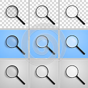 Realistic vector illustration of a magnifying glass at an angle