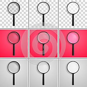 Realistic vector illustration of a magnifying glass arranged vertically with a different refraction